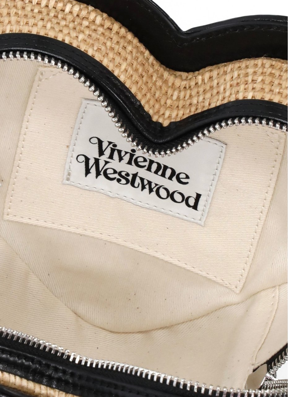 Vivienne Westwood Heart-Shaped Raffia Handbag With Leather Trim And Zip Fastening Neutraal