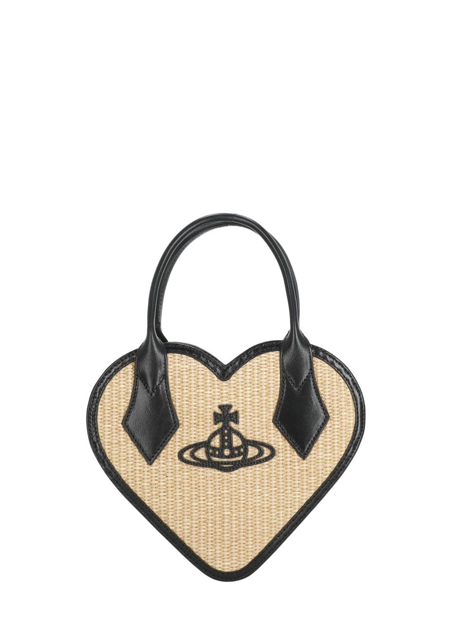 Vivienne Westwood Heart-Shaped Raffia Handbag With Leather Trim And Zip Fastening Neutraal