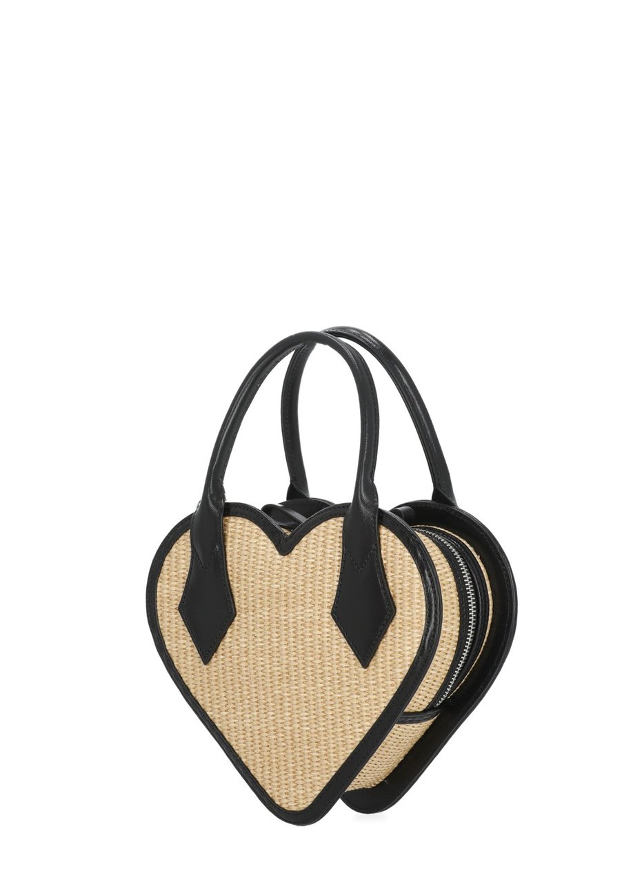 Vivienne Westwood Heart-Shaped Raffia Handbag With Leather Trim And Zip Fastening Neutraal