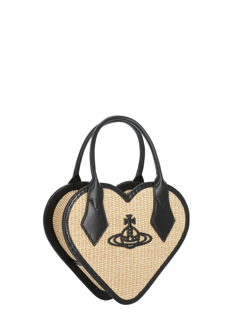 Vivienne Westwood Heart-Shaped Raffia Handbag With Leather Trim And Zip Fastening Neutraal