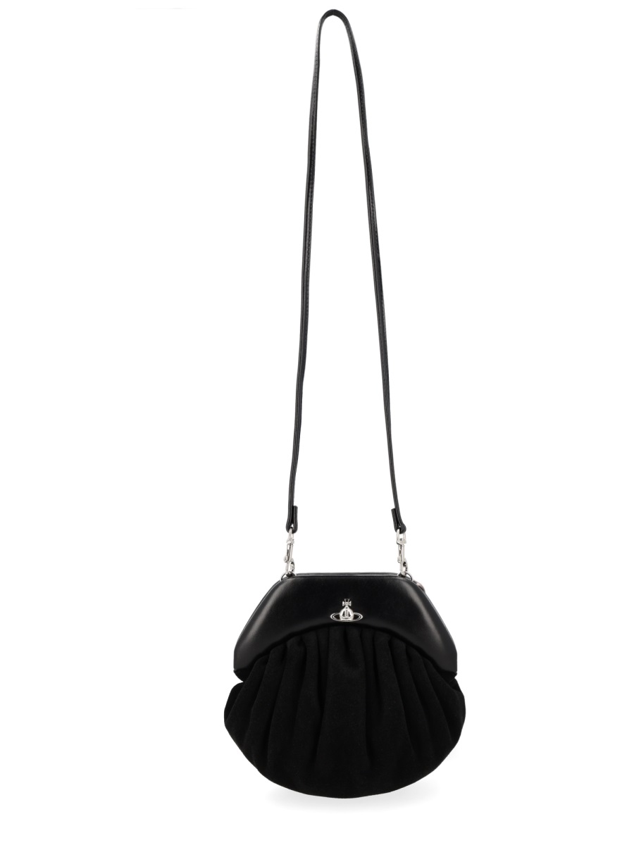 Vivienne Westwood Brooke Rounded Gathered Calf Leather Handbag Zwart