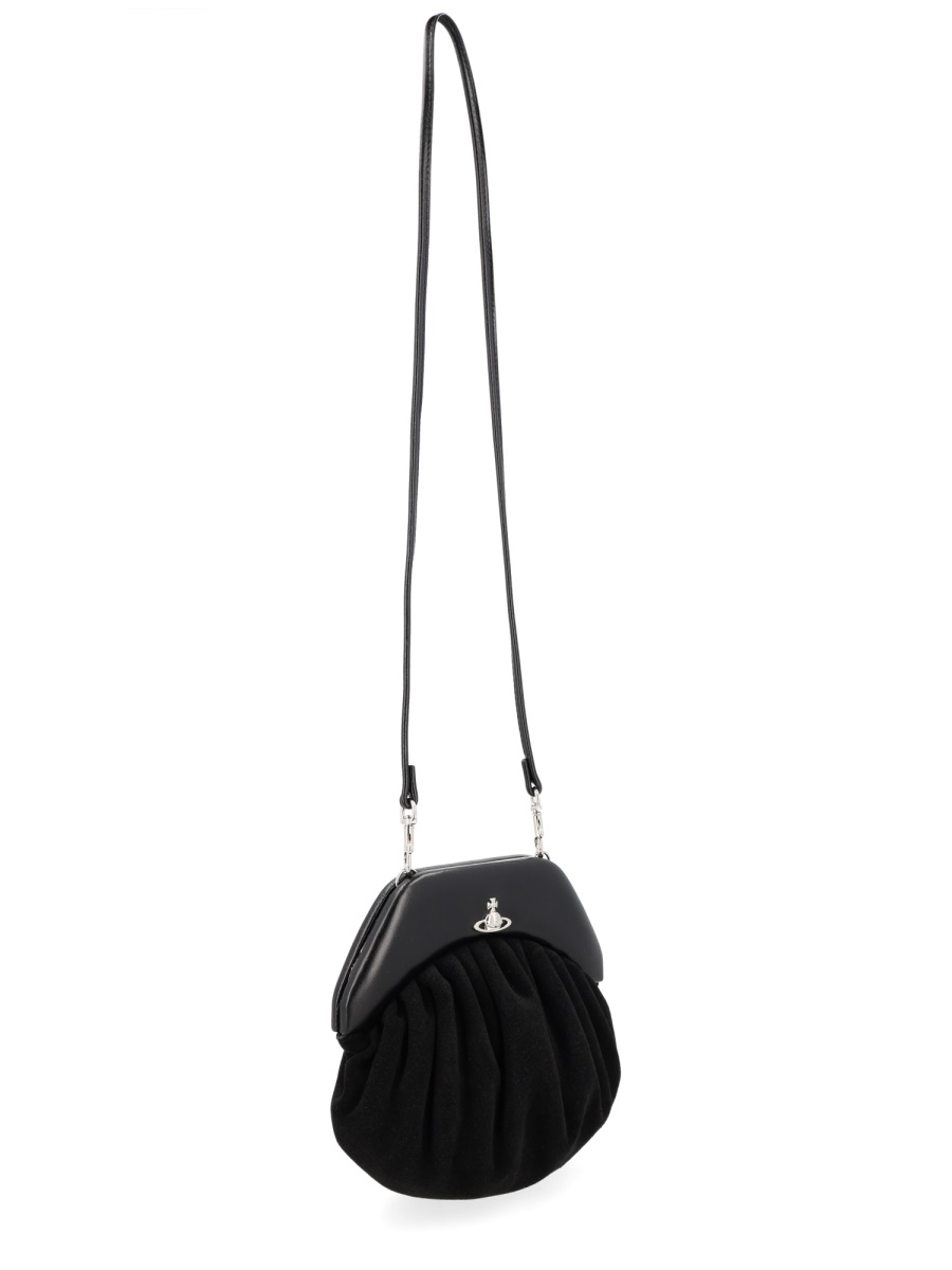 Vivienne Westwood Brooke Rounded Gathered Calf Leather Handbag Zwart