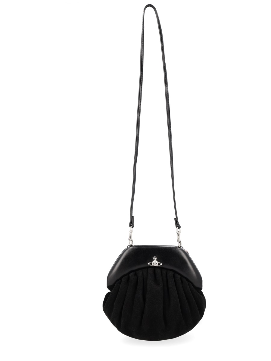 Vivienne Westwood Brooke Rounded Gathered Calf Leather Handbag Zwart