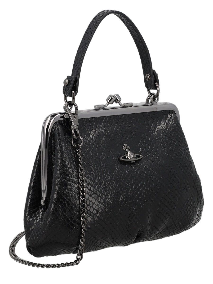 Vivienne Westwood Textured Snakeskin Pattern Clasp Shoulder Bag Zwart