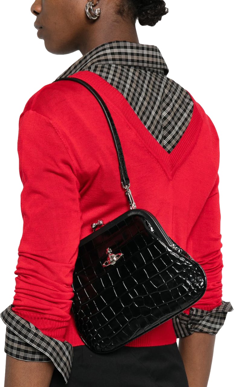 Vivienne Westwood Crocodile Embossed Leather Clutch Bag Zwart