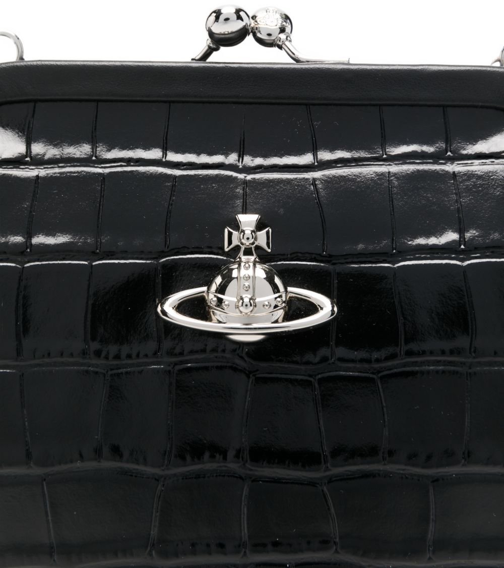 Vivienne Westwood Crocodile Embossed Leather Clutch Bag Zwart