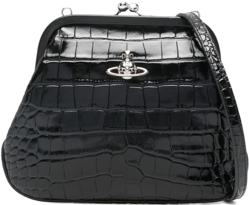 Vivienne Westwood Crocodile Embossed Leather Clutch Bag Zwart