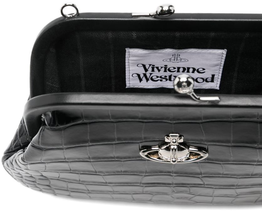 Vivienne Westwood Crocodile Embossed Leather Clutch Bag Zwart