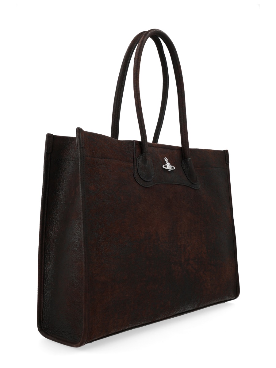 Vivienne Westwood Brown Troy Lamb Leather Tote Bag Zwart