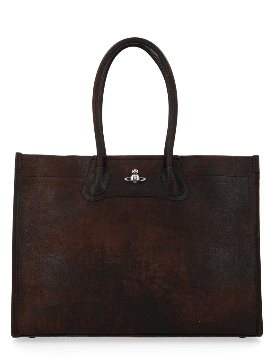 Vivienne Westwood Brown Troy Lamb Leather Tote Bag Zwart