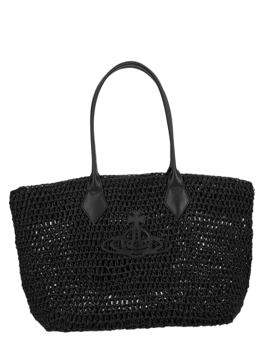 Vivienne Westwood Black Woven Paper Textured Handbag Zwart