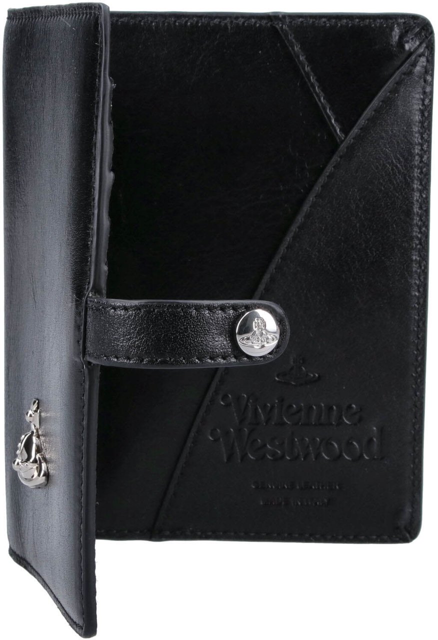 Vivienne Westwood Black Orb Bi-fold Leather Cardholder Zwart