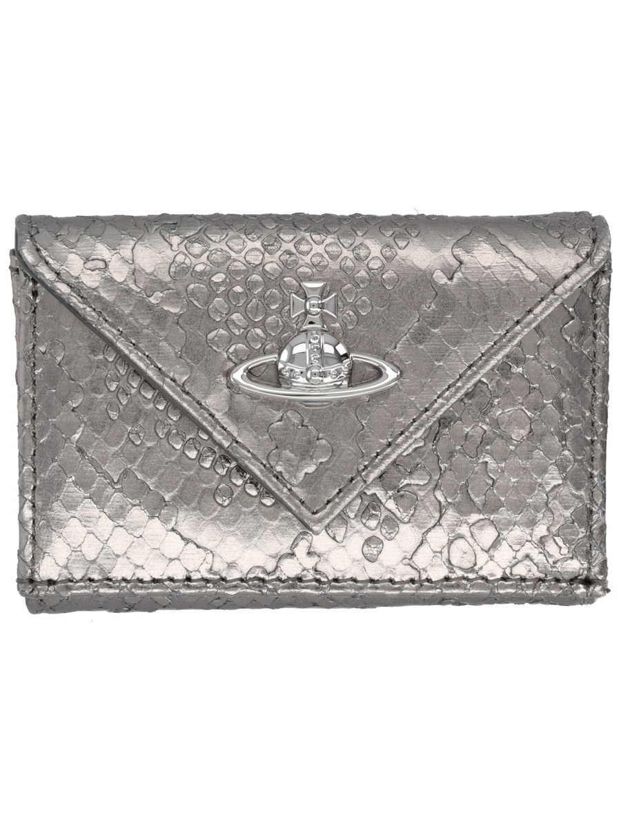 Vivienne Westwood Silver Envelope Metallic Portfolio Wallet Grijs