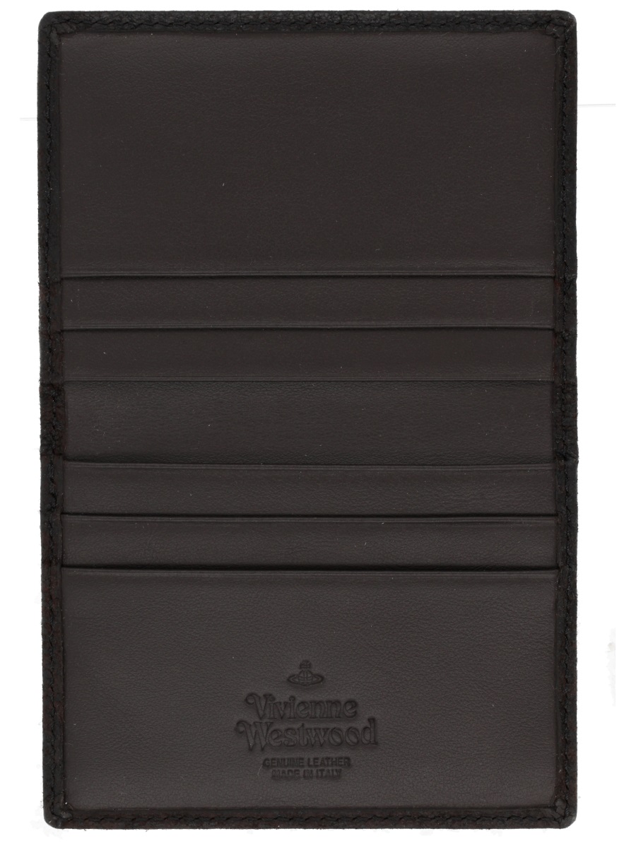 Vivienne Westwood Textured Lamb Leather Orb Card Holder Zwart
