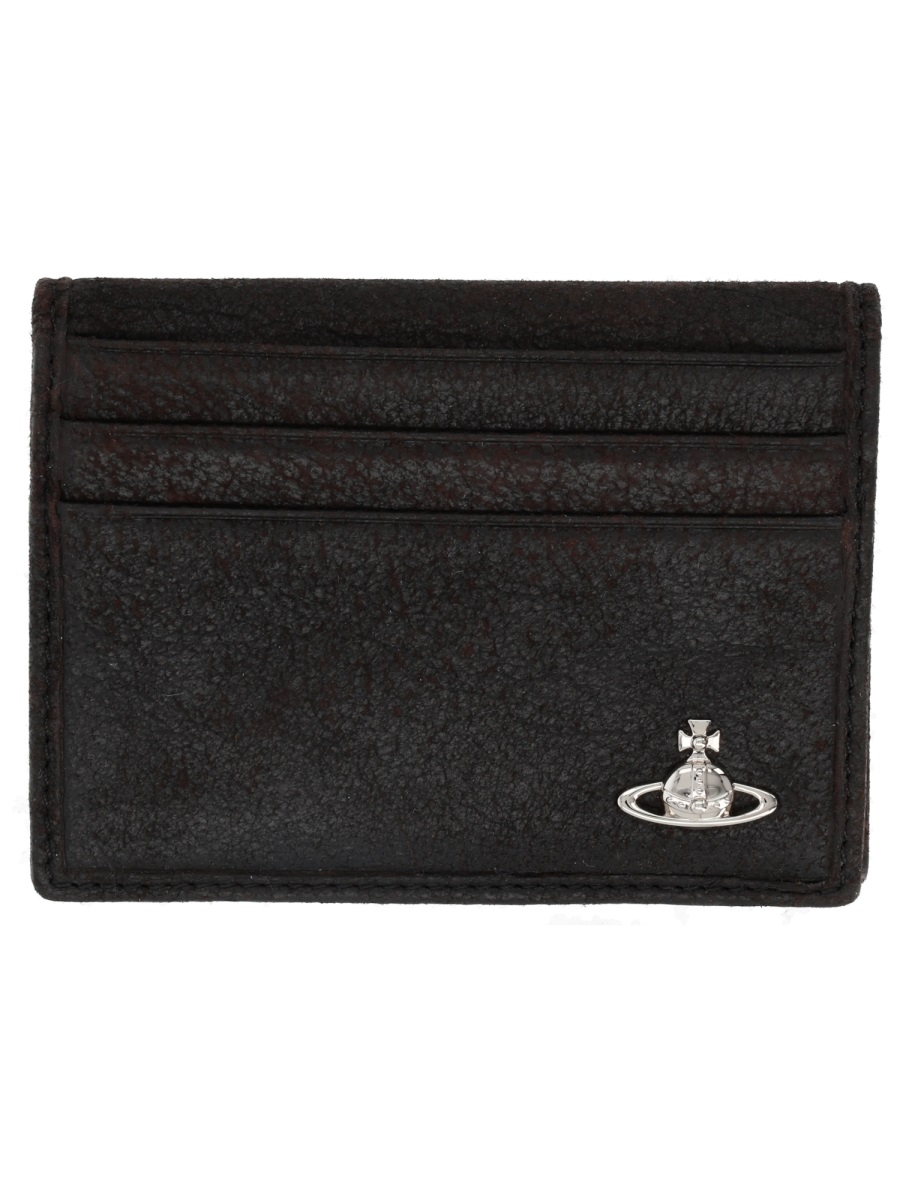 Vivienne Westwood Textured Lamb Leather Orb Card Holder Zwart