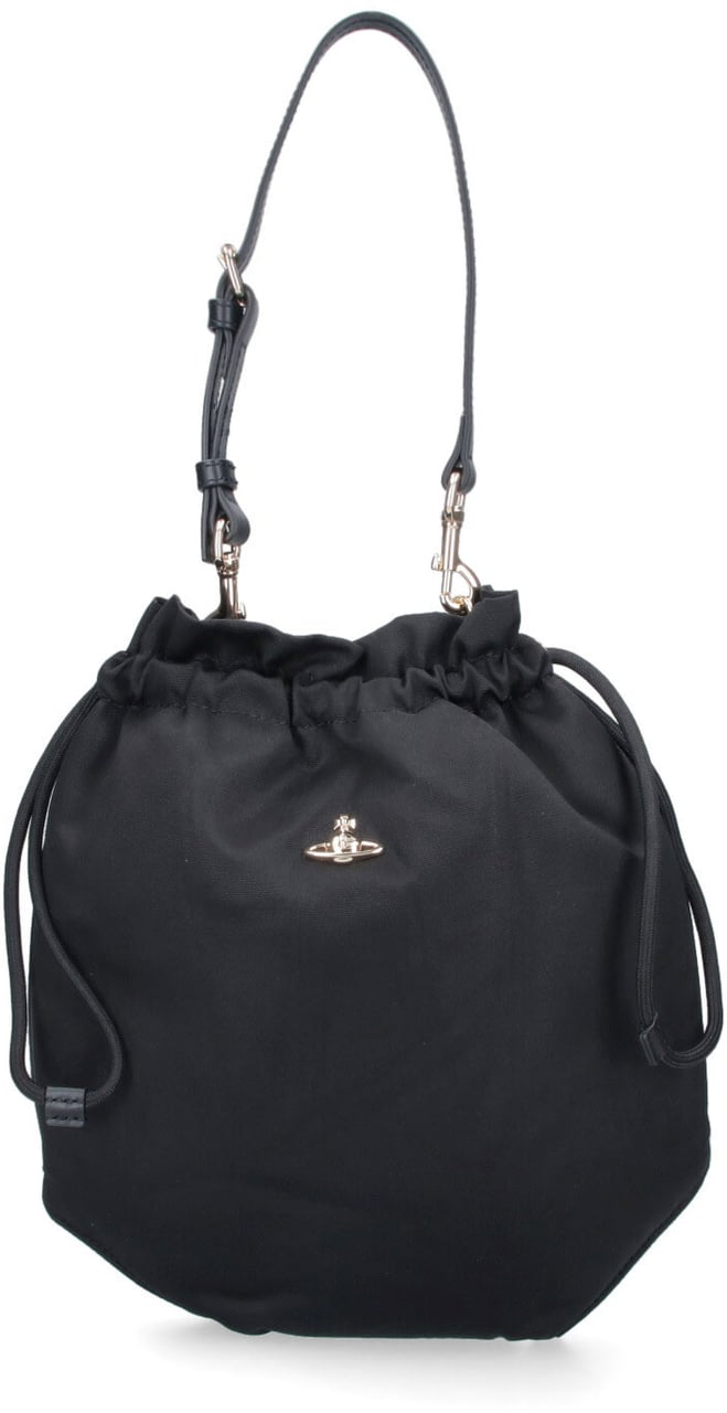 Vivienne Westwood Neutrals Soft-Structured Metallic Orb Viscose Shoulder Bag Zwart
