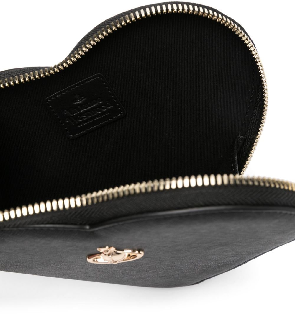 Vivienne Westwood Black Calf Leather Heart Zip Shoulder Bag Zwart