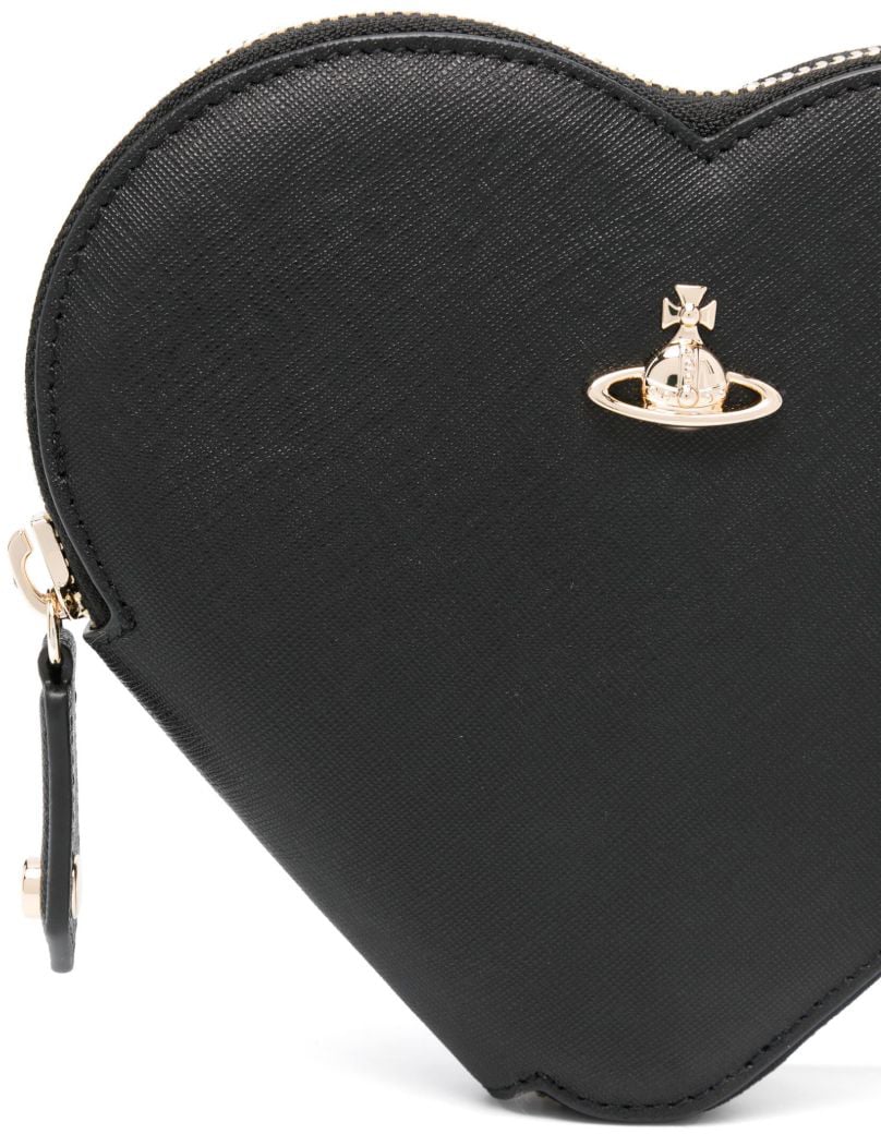 Vivienne Westwood Black Calf Leather Heart Zip Shoulder Bag Zwart