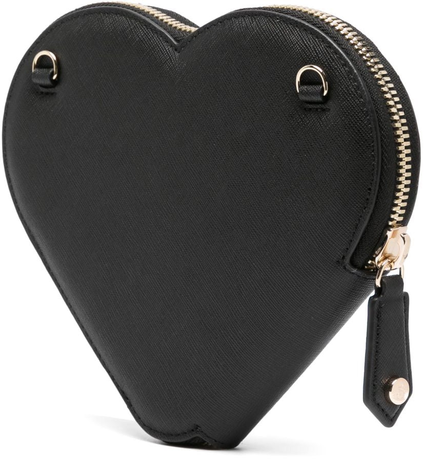 Vivienne Westwood Black Calf Leather Heart Zip Shoulder Bag Zwart