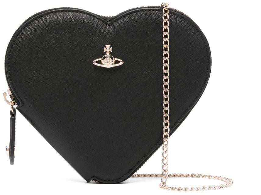 Vivienne Westwood Black Calf Leather Heart Zip Shoulder Bag Zwart