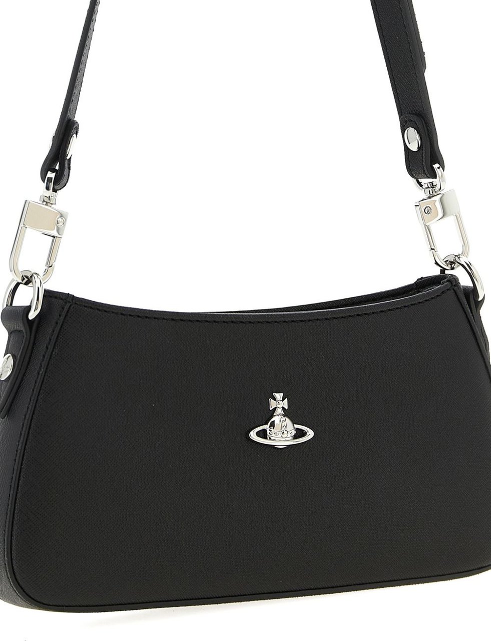 Vivienne Westwood Black Top Zip Adjustable Leather Bag Zwart