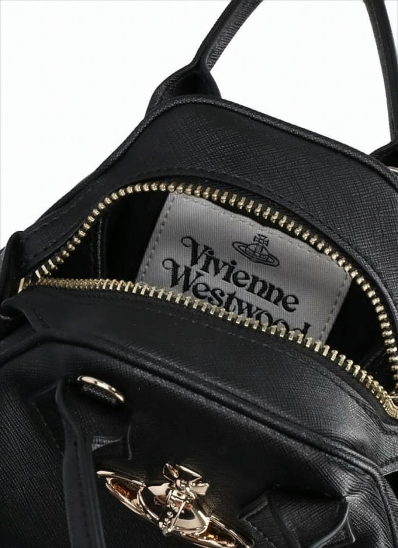 Vivienne Westwood Textured Synthetic Leather Crossbody Bag with Metallic Emblem Wit