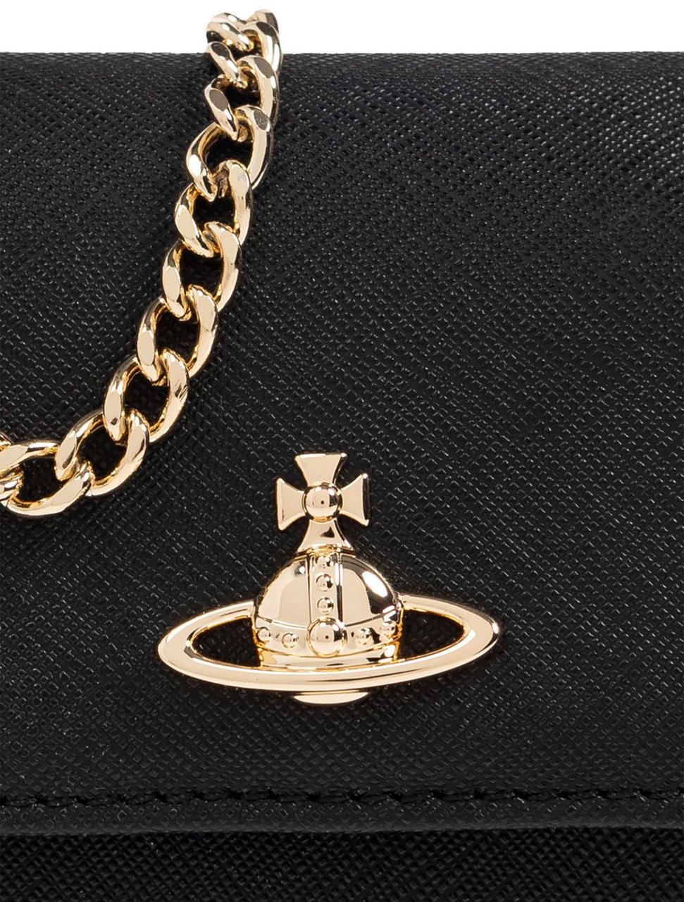Vivienne Westwood Textured Black Leather Shoulder Bag with Gold-tone Orb Emblem Zwart