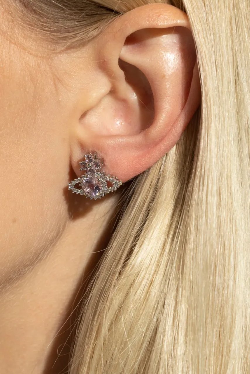 Vivienne Westwood Valentina Orb Earrings Platinum / Pink / White Cz Wit