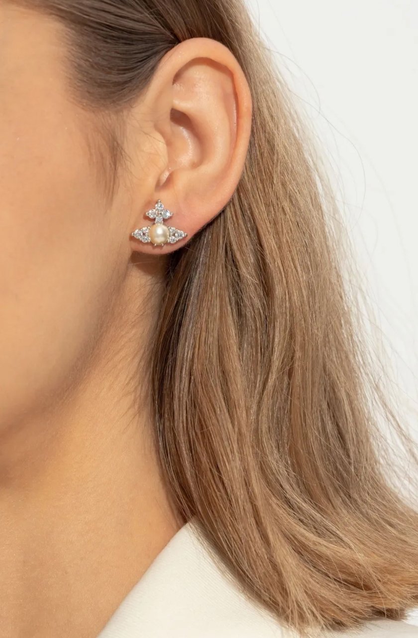 Vivienne Westwood Feodora Earrings Platinum White Cz Creamrose Wit