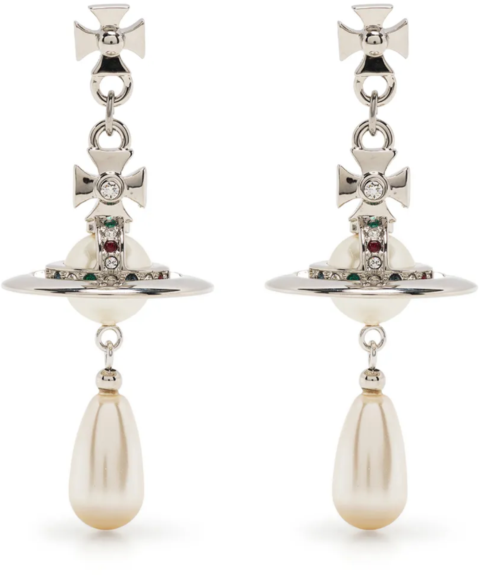 Vivienne Westwood Pearl Drop Earrings Platinum Pearl Multi Zilver