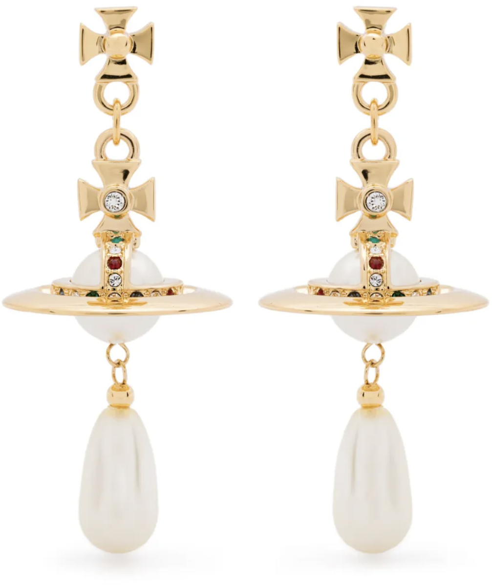 Vivienne Westwood Pearl Drop Earrings Gold Pearl Multi Divers