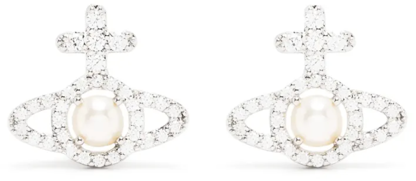 Vivienne Westwood Olympia Pearl Earrings Platinum Creamrose Zilver