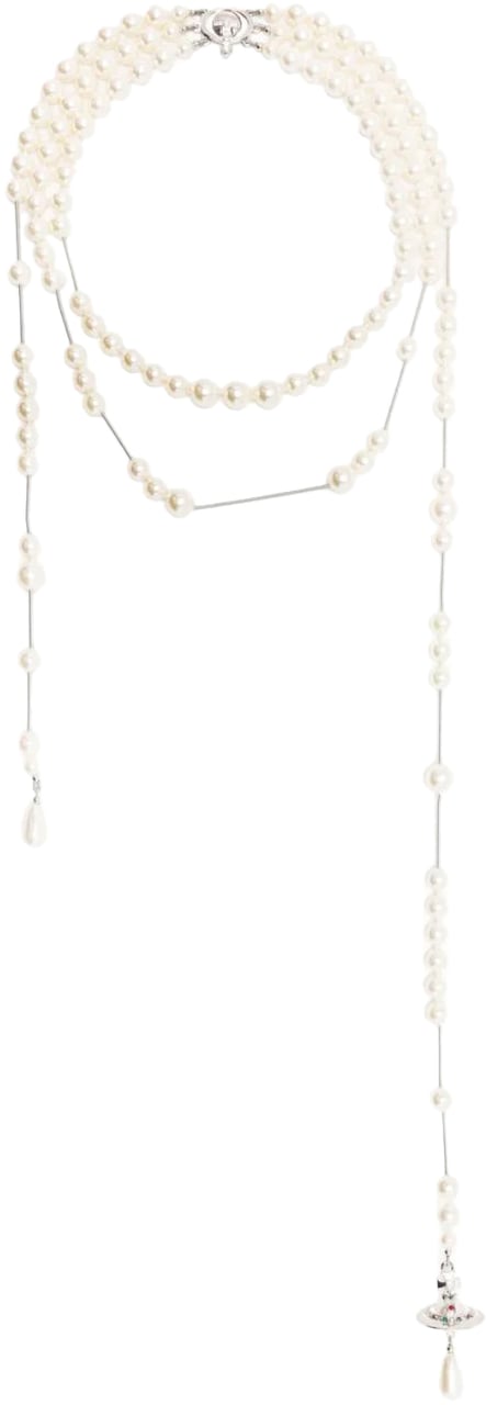 Vivienne Westwood Broken Pearl Necklace Platinum Pearl Multi Zilver
