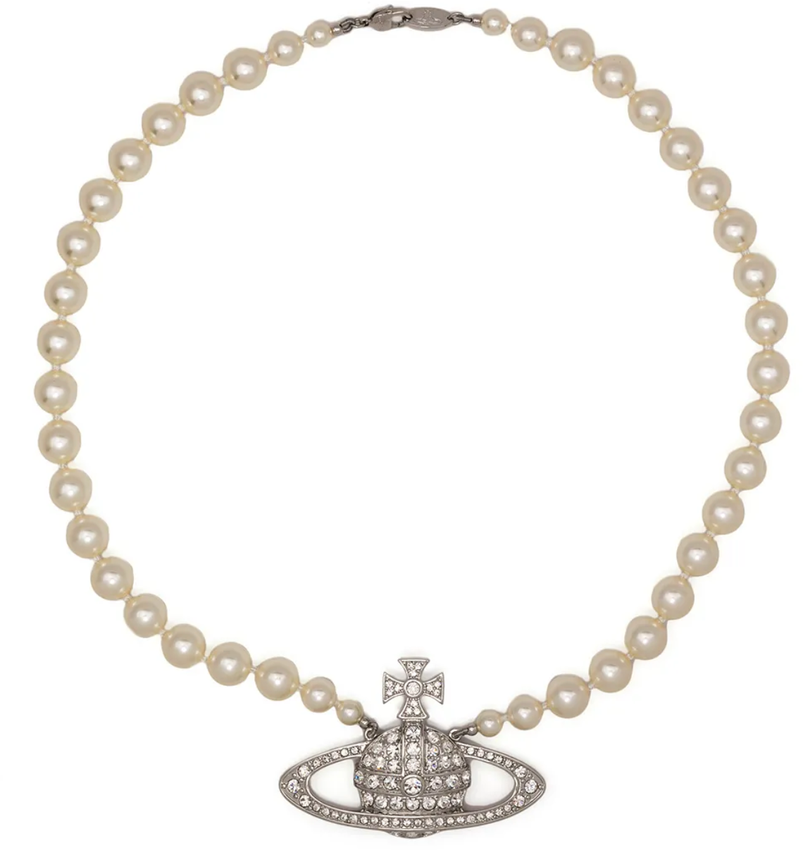 Vivienne Westwood Man Bas Relief Pearl Necklace Platinum Cream Divers