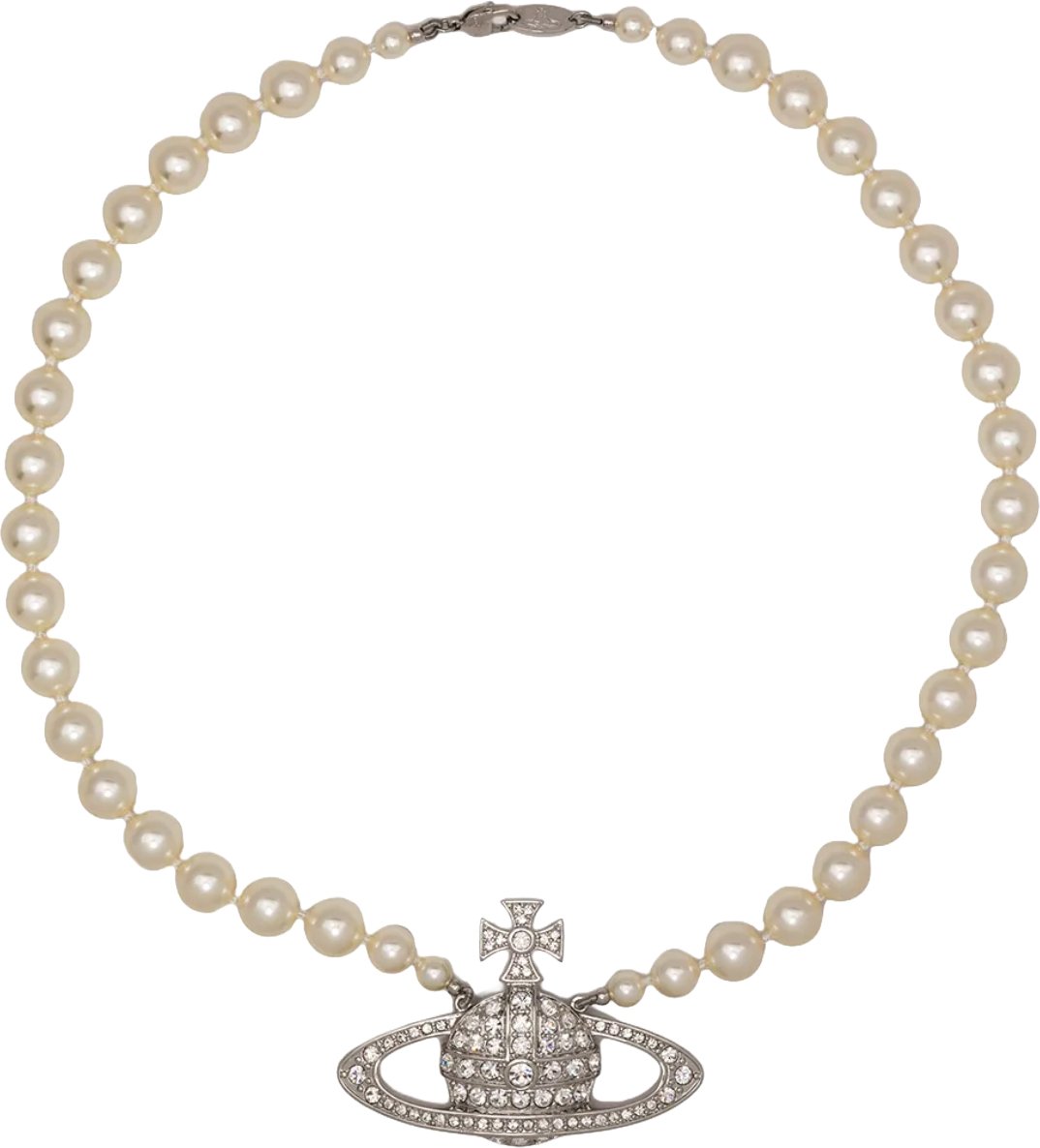Vivienne Westwood Man Bas Relief Pearl Necklace Platinum Cream Zilver