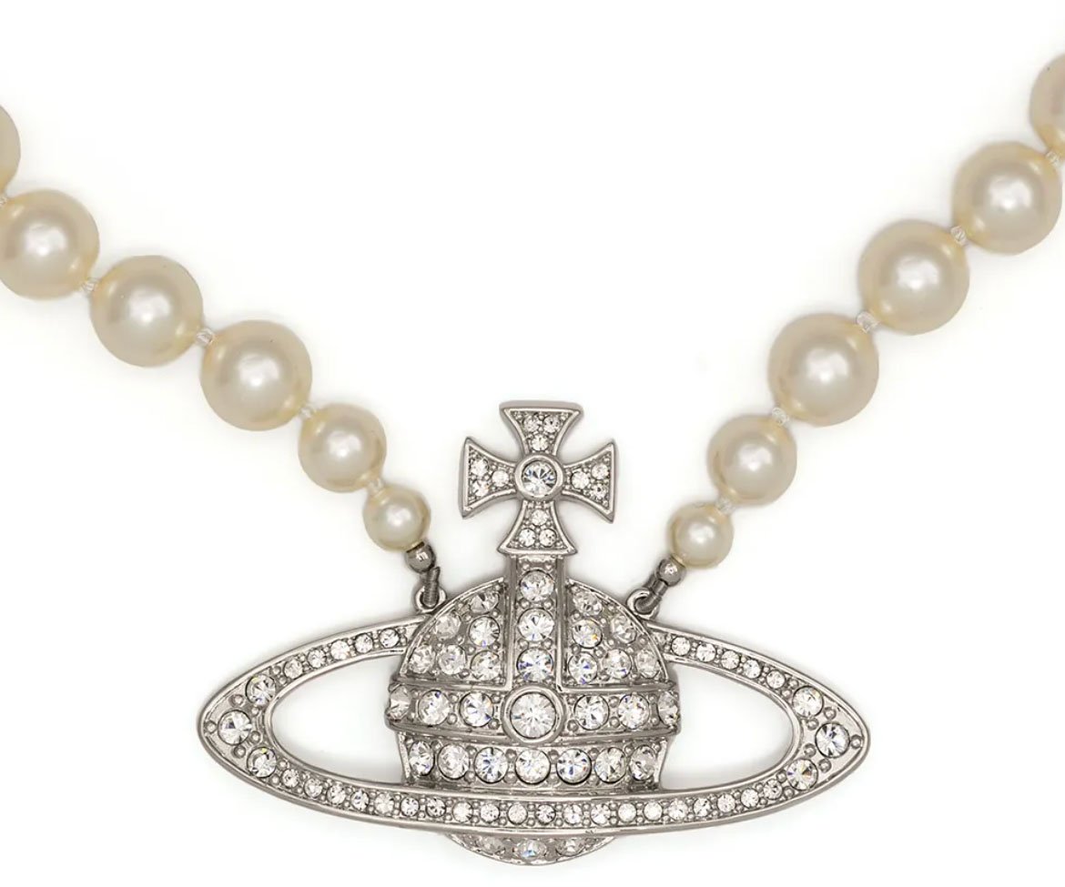 Vivienne Westwood Man Bas Relief Pearl Necklace Platinum Cream Zilver