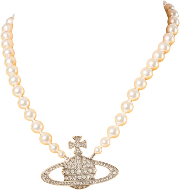 Vivienne Westwood Man Bas Relief Pearl Necklace Platinum Cream Zilver