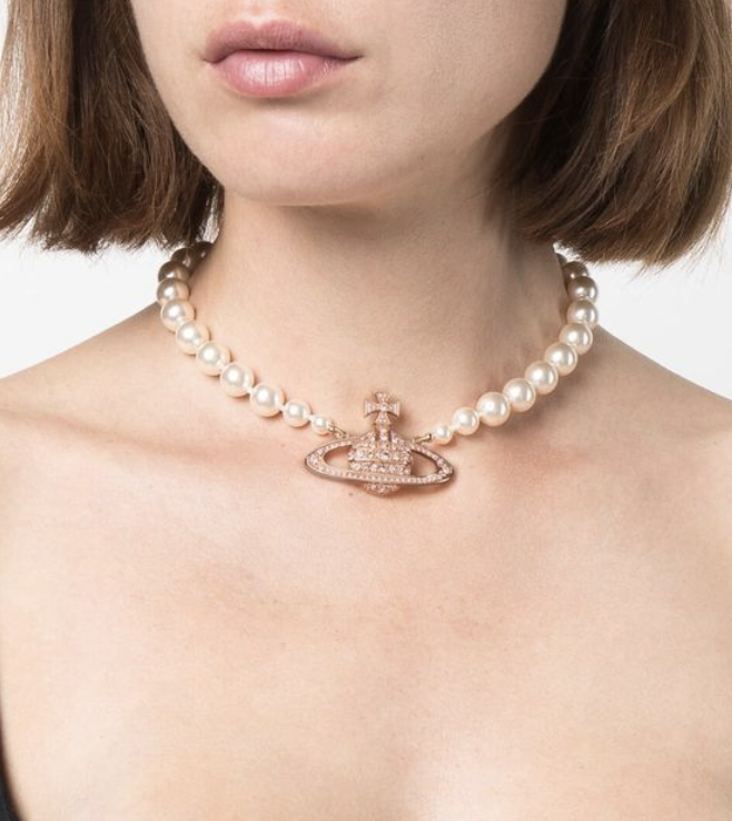 Vivienne Westwood One Row Pearl Bas Relief Pink Gold/creamrose/vintage Rose Roze