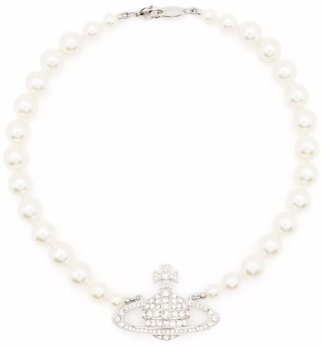 Vivienne Westwood One Row Pearl Bas Relief Platinum Cream Crystal Wit