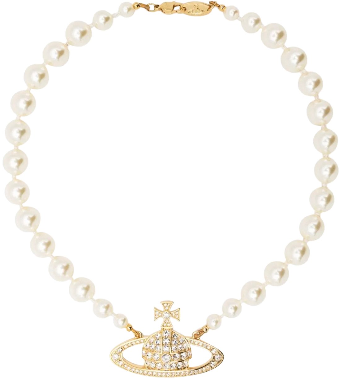 Vivienne Westwood One Row Pearl Bas Relief Gold Cream Crystal Divers