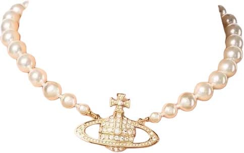 Vivienne Westwood One Row Pearl Bas Relief Gold/cream/crystal Wit