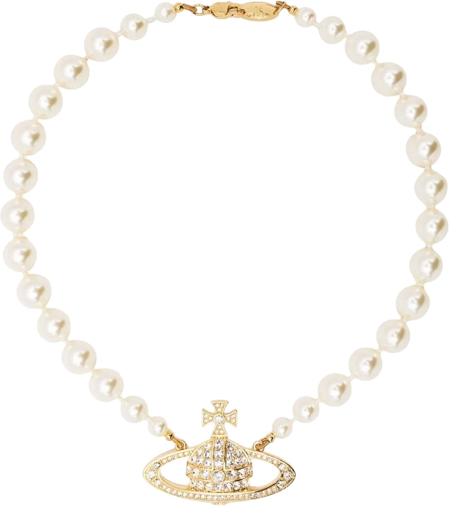 Vivienne Westwood One Row Pearl Bas Relief Gold/cream/crystal Wit