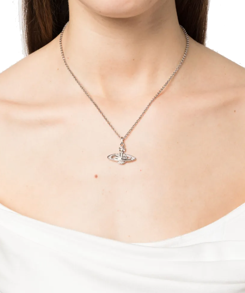 Vivienne Westwood Mini Bas Relief Pendant Platinum Crystal Zilver