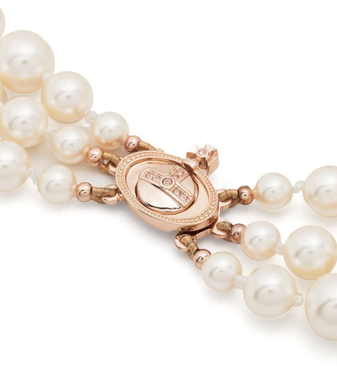 Vivienne Westwood Three Row Pearl Bas Relief Pink Gold/creamrose/vintage Rose Roze