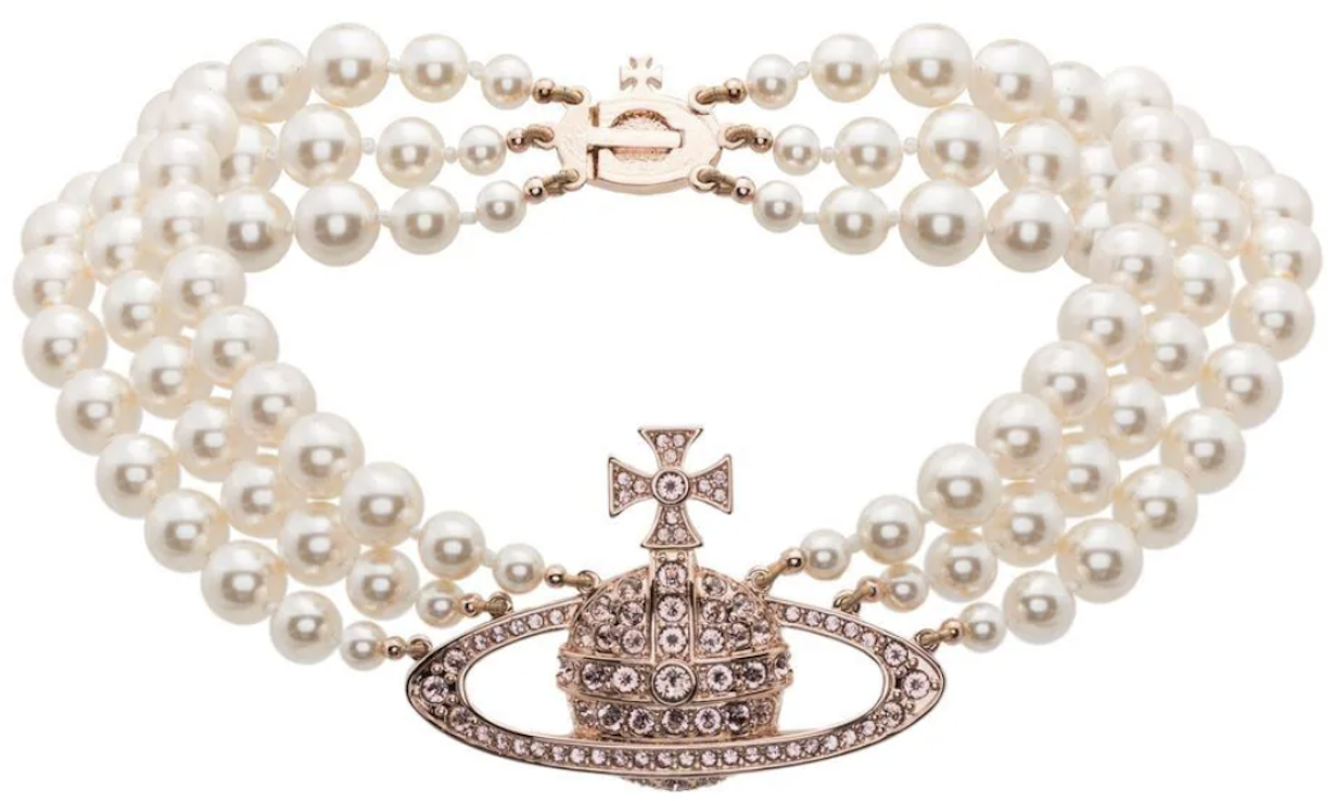 Vivienne Westwood Three Row Pearl Bas Relief Pink Gold/creamrose/vintage Rose Roze