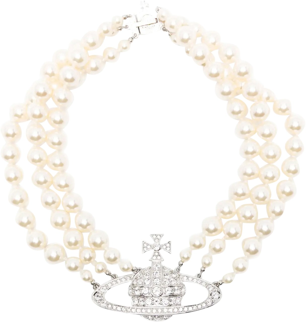 Vivienne Westwood Three Row Pearl Bas Relief Platinum/pearl/crystal Zilver