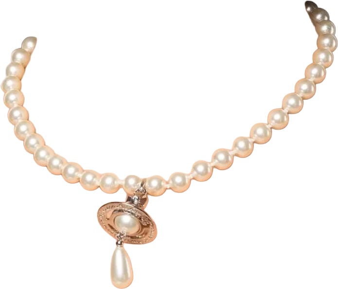 Vivienne Westwood One Row Pearl Drop Choker Platinum Pearl Multi Zilver
