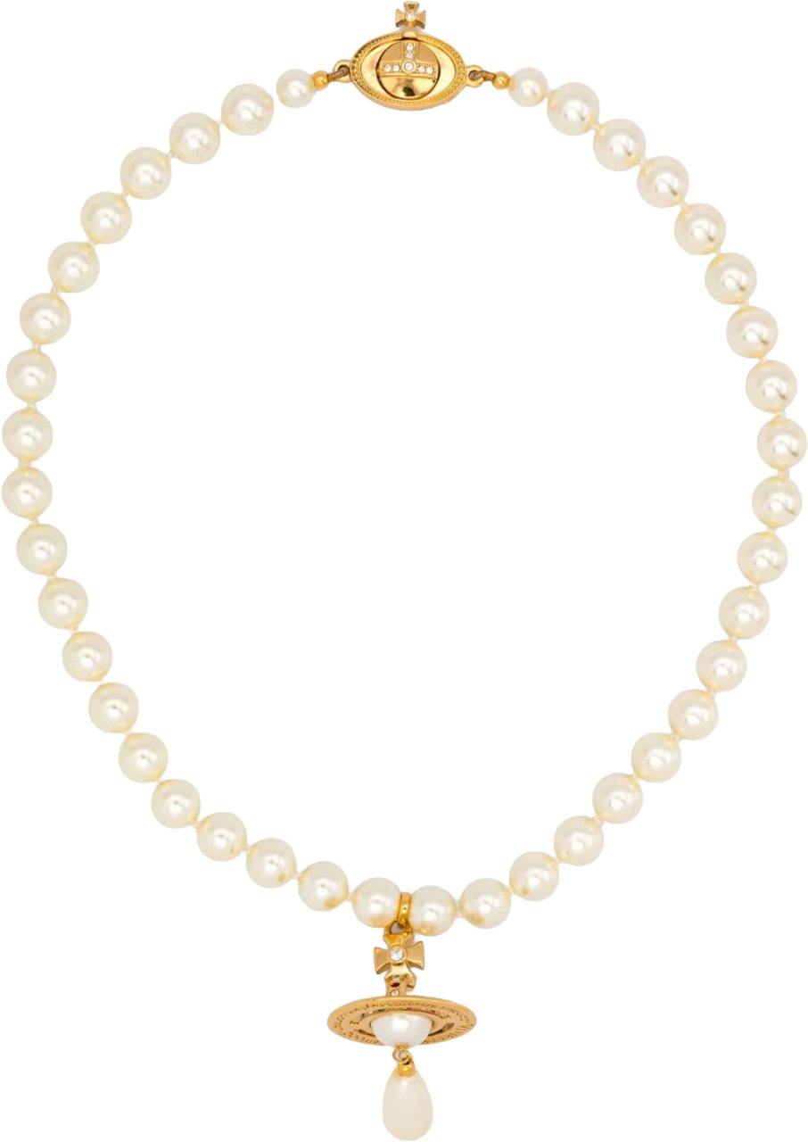 Vivienne Westwood One Row Pearl Drop Choker Gold Pearl Multi Divers