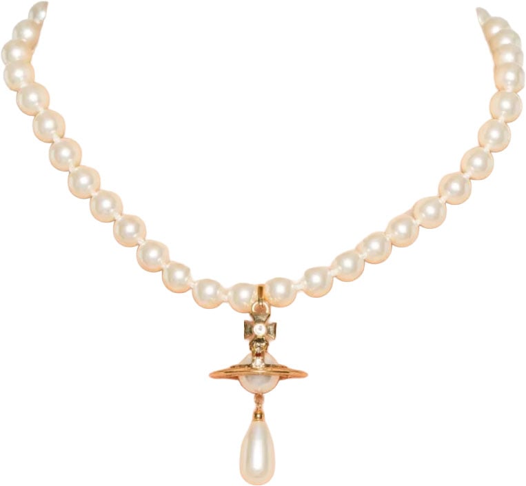 Vivienne Westwood One Row Pearl Drop Choker Gold Pearl Multi Divers