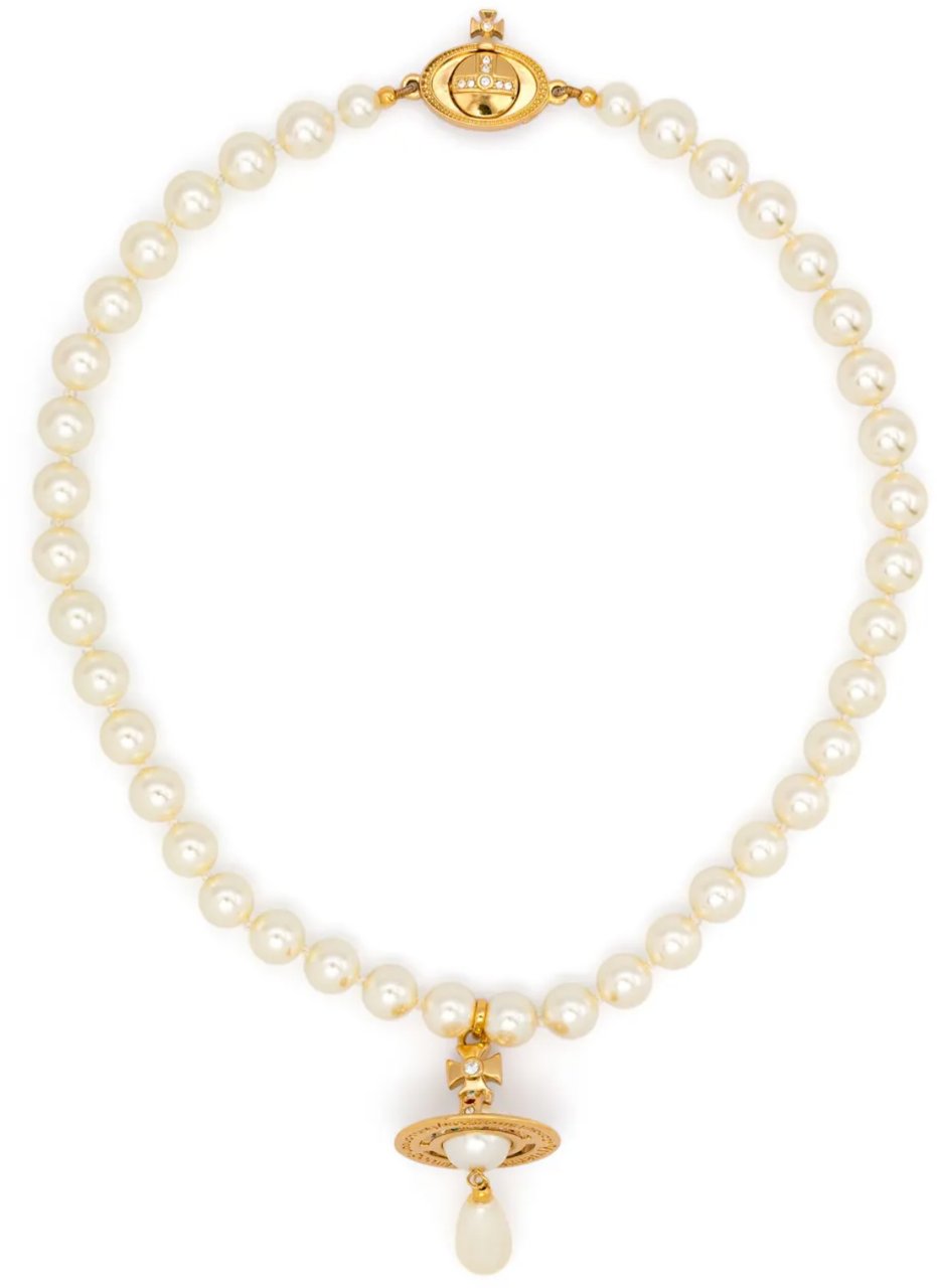 Vivienne Westwood One Row Pearl Drop Choker Gold Pearl Multi Divers